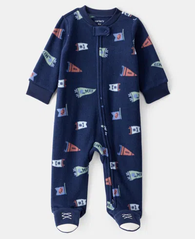Carter's Baby Boys Sports Print Zip-up Sleep And Play Coverall In Blue