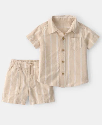 Carter's Baby Boys' Stripe Collared Shirt And Shorts, 2-piece Set In Neutral