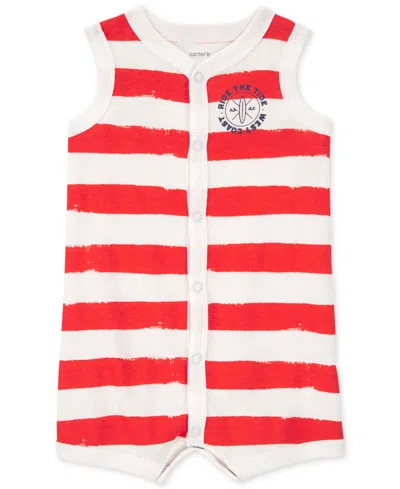 Carter's Baby Boys Stripe Snap-up Cotton Romper In Red