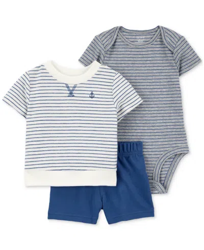 Carter's Baby Boys Striped Anchor Top, Bodysuit & Shorts, 3 Piece Set In Blue