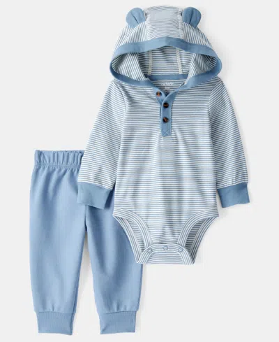 Carter's Baby Boys Striped Bear Bodysuit And Pants, 2-piece Set In Blue