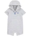 Carter's Baby Boys Striped Hooded Cotton Romper In White,blue