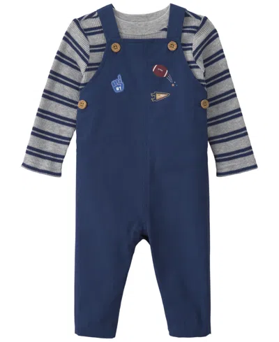 Carter's Carters Baby Boys' Striped Sports Thermal T-shirt And Overall 2-piece Set In Blue