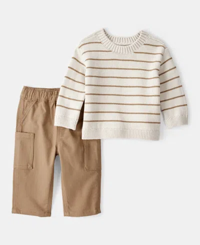 Carter's Baby Boys Striped Sweater & Cargo Pants, 2 Piece Set In Brown