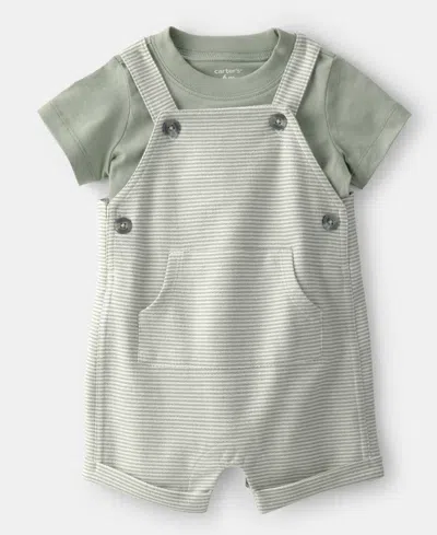 Carter's Baby Boys' Striped Top & Shortall, 2-piece Set In Green