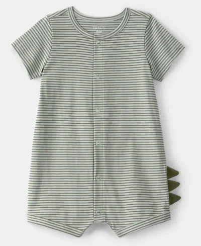 Carter's Baby Boys Stripes And Dinosaur Scales Snap-up Romper In Green