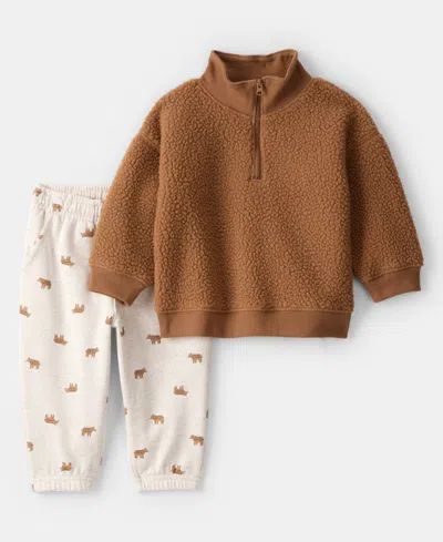 CARTER'S BABY BOYS TEDDY PULLOVER JACKET AND JOGGERS, 2-PIECE SET