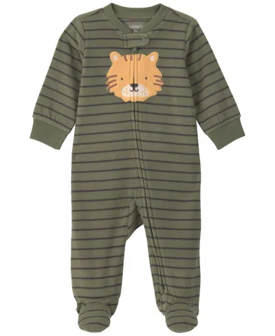 Carter's Baby Boys' Tiger-striped 2-way Zip Long-sleeve Fleece Sleep & Play Pajamas In Brown