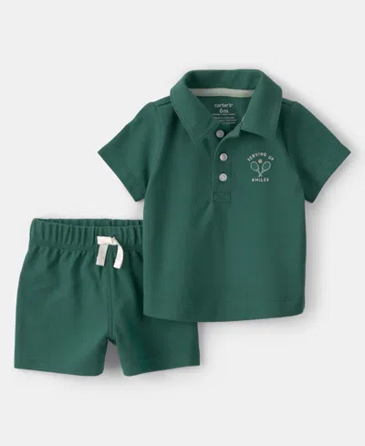 Carter's Baby Boys' Top And Shorts, 2-piece Set In Green