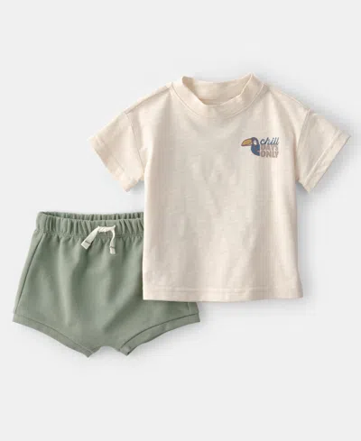 Carter's Baby Boys' Toucan Solid Short-sleeve Top And Shorts, 2-piece Set In White