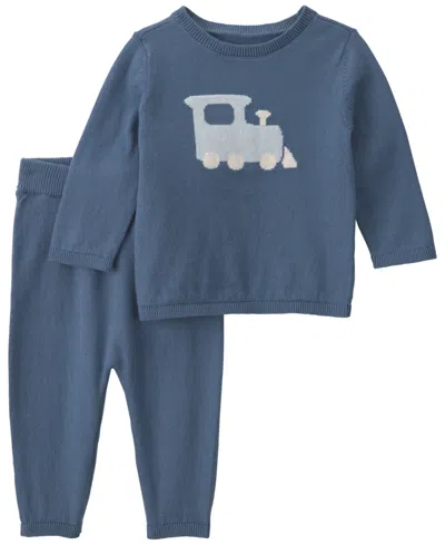 Carter's Baby Boys' Train Graphic Long-sleeve Top And Knit Pants, 2-piece Set In Blue