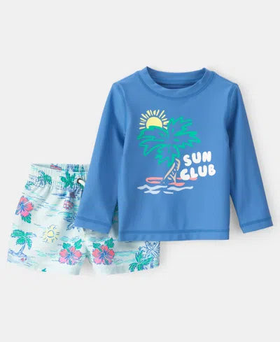 Carter's Baby Boys' Tropical Beach Rashguard Trunk, 2-piece Set In Blue