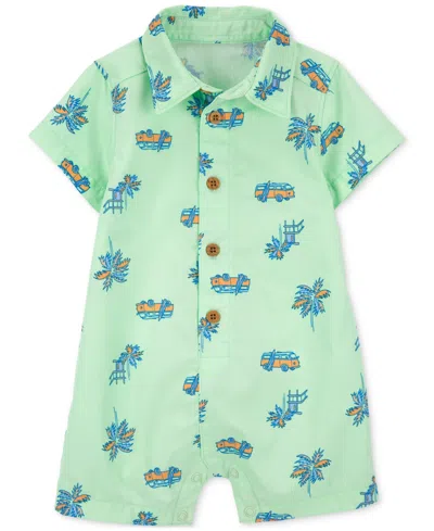 Carter's Baby Boys Tropical Cotton Romper In Green Tropical