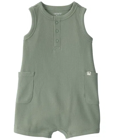 Carter's Baby Boys' Waffle-knit Sleeveless Romper In Green