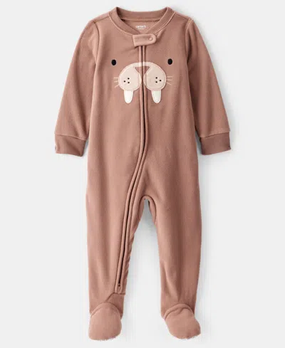 Carter's Baby Boys Walrus Loose-fit 2-way-zip 1-piece Footed Pajamas In Brown
