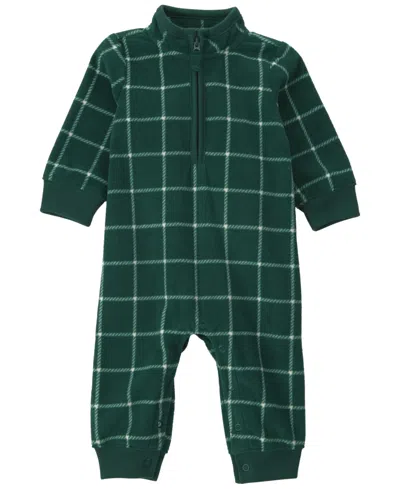 Carter's Baby Boys' Windowpane-plaid Long-sleeve Jumpsuit With Quarter Zip In Gray