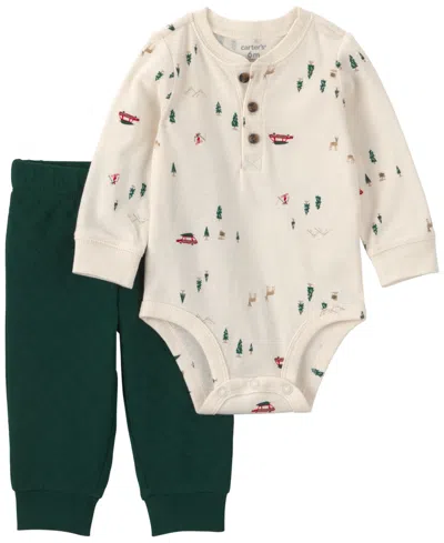Carter's Baby Boys' Woodland Long-sleeve Quilted Bodysuit And Pants, 2-piece Set In Multi