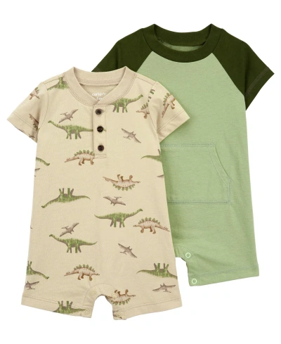 Carter's Baby  2 Pack Cotton Rompers In Green