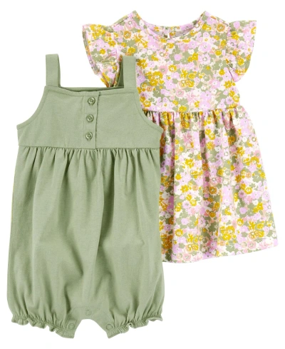 Carter's Baby  3 Piece Dress And Romper Set In Green