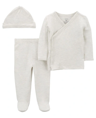 Carter's Baby Boys And Baby Girls Purely Soft 3-piece Side Snap Outfit In Gray