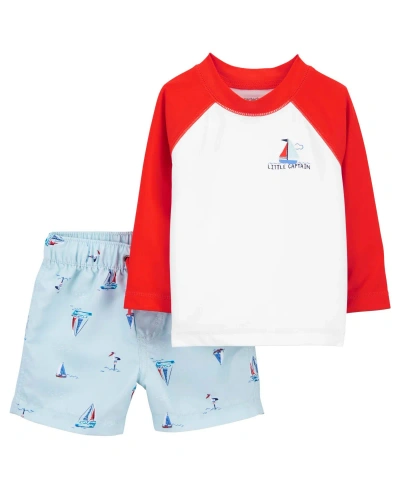 Carter's Baby  Sailboat Rash Guard Top And Shorts Swim Set In Blue