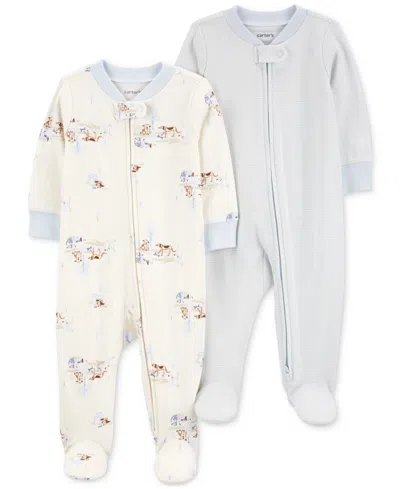 Carter's Baby Cotton 2-way-zip Footed Sleep And Play Coveralls, Pack Of 2 In Blue Multi