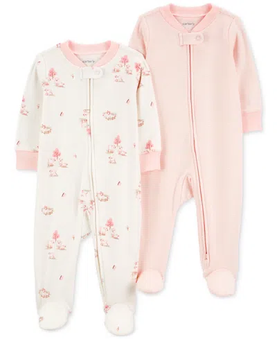 Carter's Baby Cotton 2-way-zip Footed Sleep And Play Coveralls, Pack Of 2 In Pink