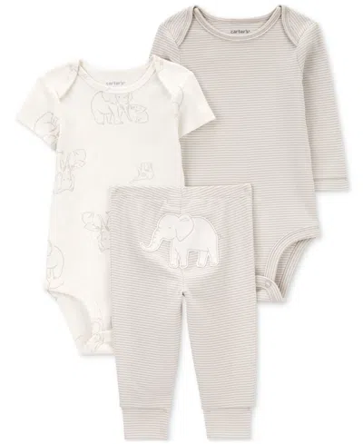 Carter's Baby Cotton Elephant Little Character Bodysuits & Pants, 3 Piece Set In Grey,ivory