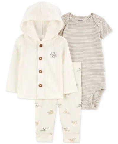 Carter's Baby Cotton Elephant Little Jacket, Striped Bodysuit & Printed Pants, 3 Piece Set In Ivory