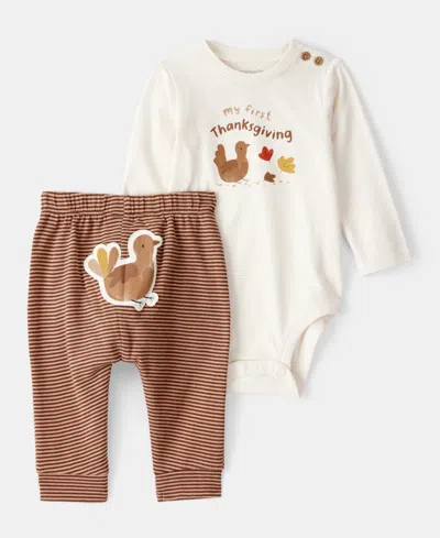 Carter's Baby Cotton My First Thanksgiving Long-sleeve Bodysuit & Pants, 2 Piece Set In Brown