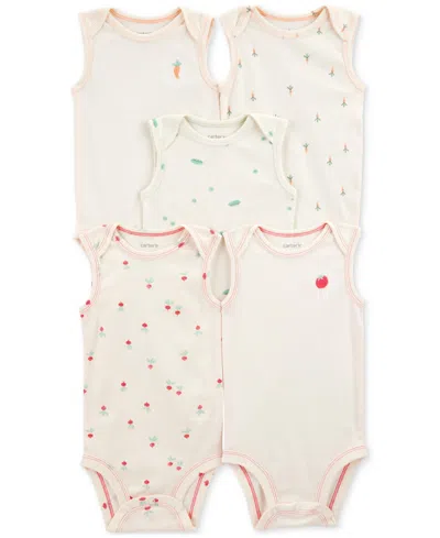 Carter's Baby Cotton Vegetables Sleeveless Bodysuits, Pack Of 5 In Ivory