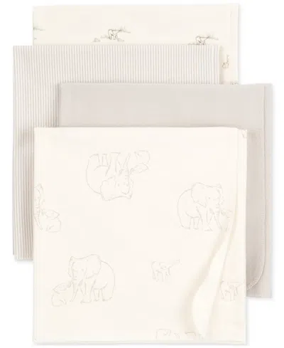 Carter's Baby Elephant Cotton Receiving Blankets, Pack Of 4 In White,grey