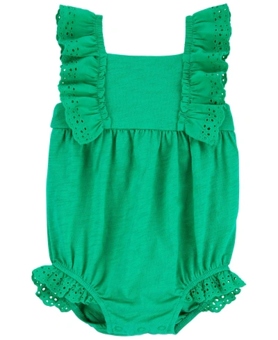 Carter's Baby Eyelet Lace Slub Jersey Bodysuit In Green