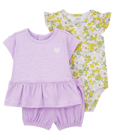 Carter's Baby Floral Crinkle Jersey Little Short, 3 Piece Set In Purple