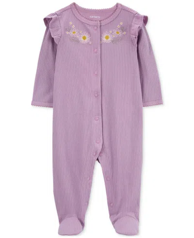 Carter's Baby Floral Snap-up Sleep And Play Footed Coverall In Purple