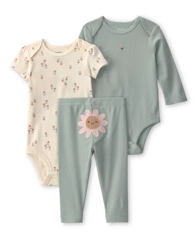 Carter's Baby Girl's Floral Bodysuit & Pant 3-piece Set In Burgundy