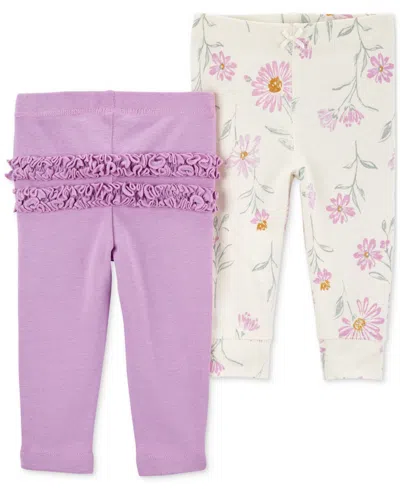 Carter's Baby Girls 2 Pack Floral Pull On Pants In Purple