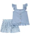 Carter's Baby Girls 2-pc. Flutter-sleeve Top & Floral-print Skort Set In Blake Blue