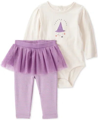 Carter's Baby Girls 2-pc. Halloween "spooky Cute" Bodysuit & Tutu Pants Set In Purple