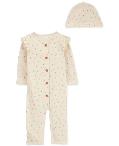 Carter's Baby Girls 2-pc. Printed Jumpsuit & Beanie Set In Ivory