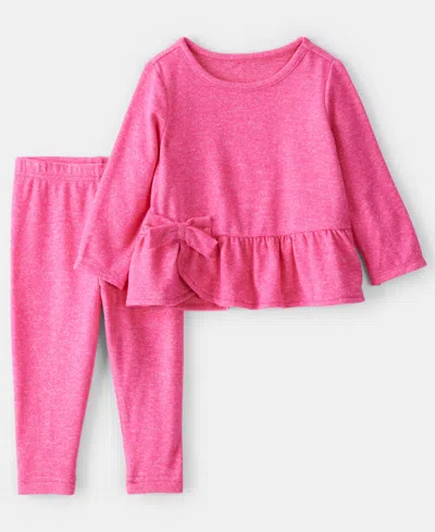 Carter's Baby Girls 2-piece Bow Peplum Top And Flare Leggings Set In Pink