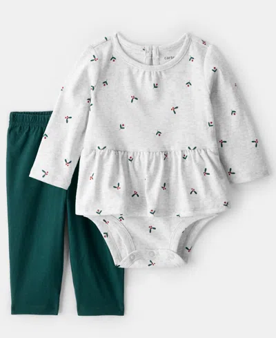 Carter's Baby Girls 2-piece Bow Print Bodysuit And Pants Set In Multi