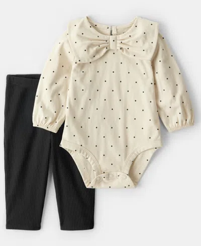 Carter's Baby Girls 2-piece Bow Print Bodysuit And Pants Set In Neutral