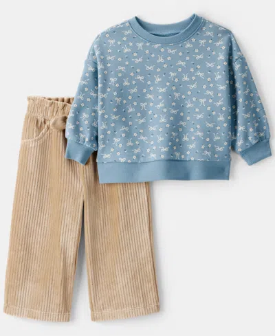 CARTER'S BABY GIRLS 2-PIECE BOW TOP AND CORDUROY PANTS SET