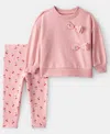 Carter's Baby Girls 2-piece Cherry Bow French Terry Sweatshirt And Pants Set In Pink