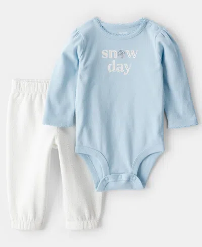 Carter's Baby Girls 2-piece Day Dream Snow Day Long-sleeve Bodysuit And Pants Set In Blue