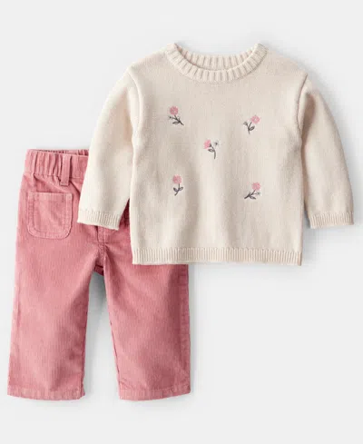 Carter's Baby Girls 2-piece Floral Long-sleeve Sweater And Pants Set In Multi