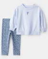 Carter's Baby Girls 2-piece Floral Long-sleeve Sweatshirt And Pants Set In Blue