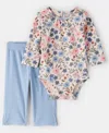 Carter's Baby Girls 2-piece Floral Print Bodysuit And Pants Set In Blue