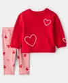 Carter's Baby Girls 2-piece Heart French Terry T-shirt And Pants Set In Red